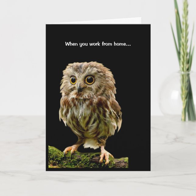 Scruffy Owl Arbeiten von Zuhause Karte (Vorderseite)