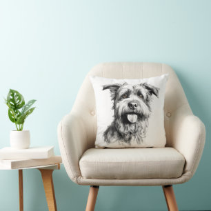 Scruffy Terrier Portrait Sketch Kissen