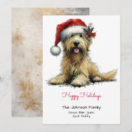 Scruffy Welpe in einer Weihnachtsmannmütze Happy Feiertagskarte