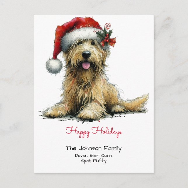 Scruffy Welpe in einer Weihnachtsmannmütze Happy H Postkarte (Vorderseite)
