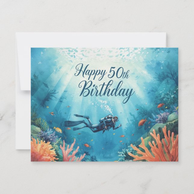 Scuba 50th birthday underwater birthday card  karte (Vorderseite)