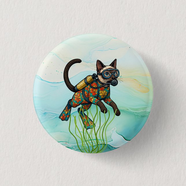 Scuba Cat is diving  Underwater  Button (Vorderseite)
