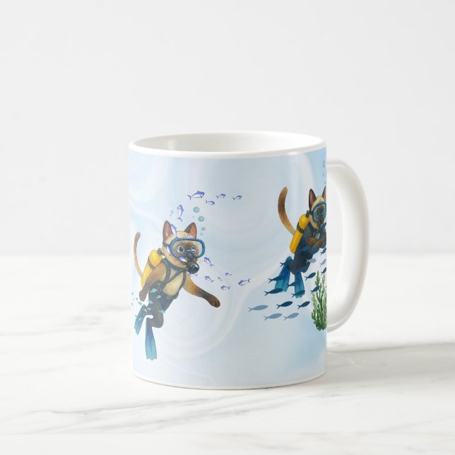 Scuba Cat taucht unter Wasser  Kaffeetasse (VorderseiteRechts)