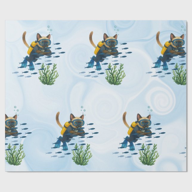 Scuba Cat Underwater  Geschenkpapier (Flach)
