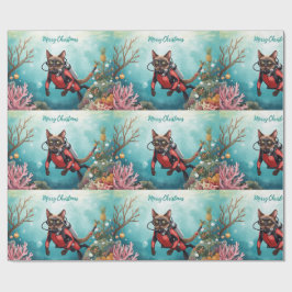 Scuba Cat Underwater Holiday  Merry Christmas  Geschenkpapier