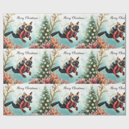 Scuba Cat Underwater Holiday  Merry Christmas  Geschenkpapier