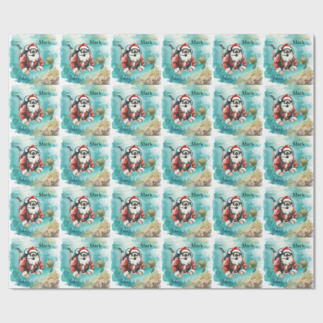 Scuba Christmas Santa Claus diving with turtle Geschenkpapier (Flach)