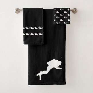 Scuba Diver Hai Bad Schwarz-weißes Handtuch Set
