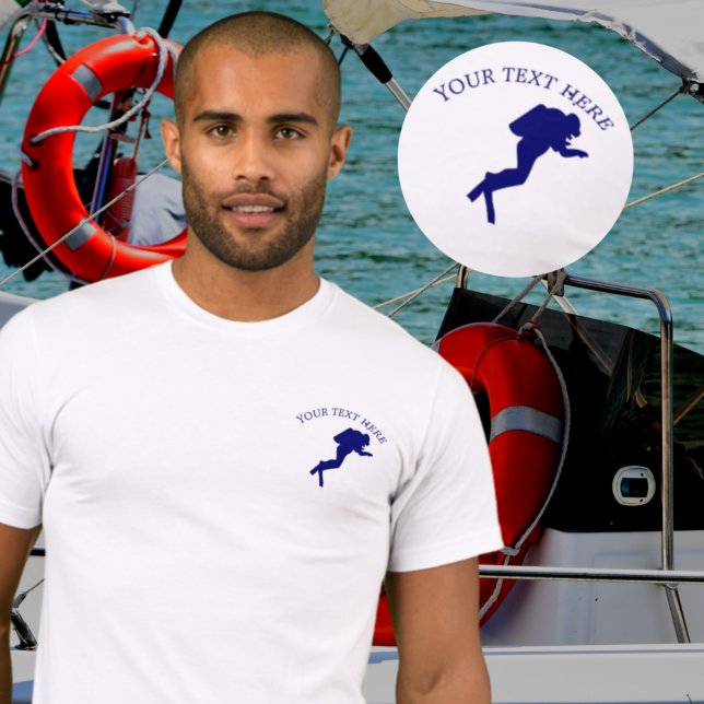 Scuba Diver Nautical Fügen Sie Ihren Namen / Text  T-Shirt (Von Creator hochgeladen)