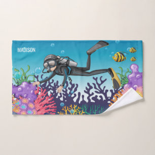 Scuba Diver nom personnalisé serviette à main