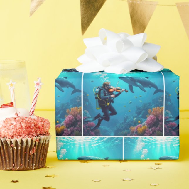 Scuba Diver Playing a Violin For a Whale Geschenkpapier (Geburtstagsparty)