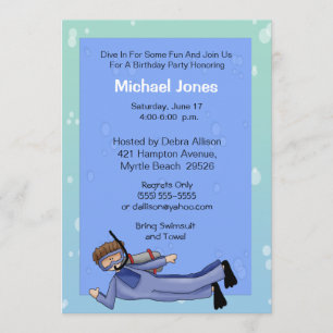 Scuba Diver Pool Fête Anniversaire Invitation