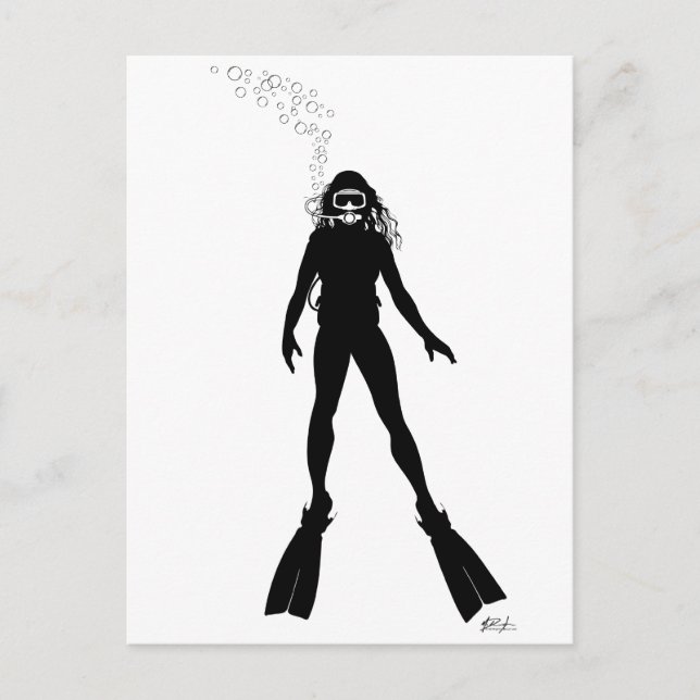 Scuba Diver Silhouette (Frau) Postkarte (Vorderseite)