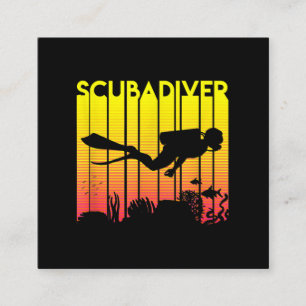 Scuba Diver Silhouette Tauchen Schwimmen Meerestau Quadratische Visitenkarte