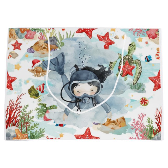Scuba Diver Underwater Christmas Holiday  Große Geschenktüte (Vorderseite)