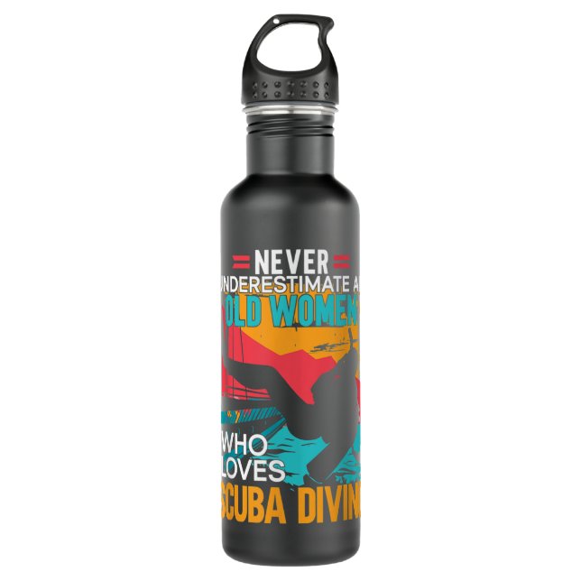 Scuba Diver Unterwasser Alte Frauen, die Scuba D L Edelstahlflasche (Vorderseite)