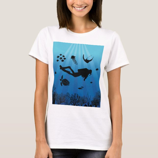 Scuba Diver Unterwasser-Meereswelt T-Shirt (Vorderseite)