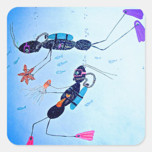 Scuba Diving Ants Quadratischer Aufkleber