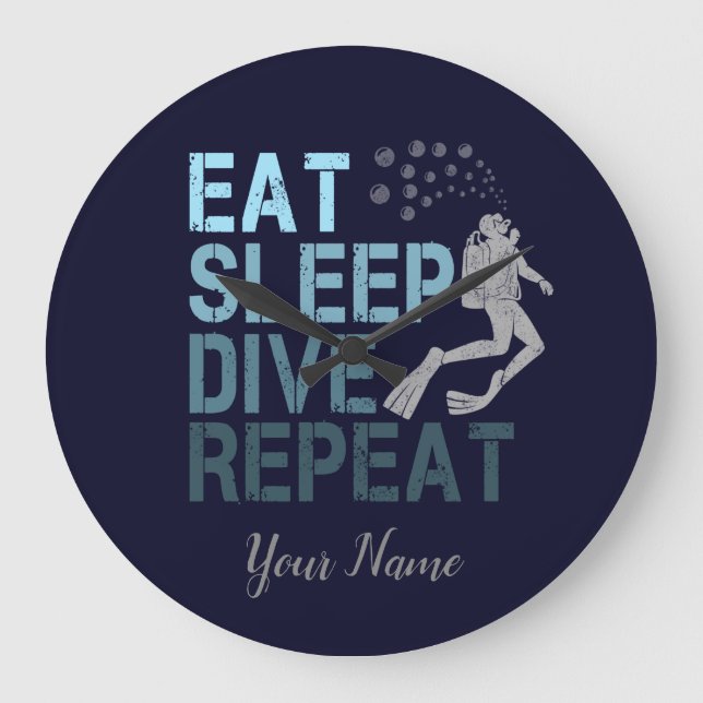 Scuba Diving Eat Sleep Dive Wiederholung Sprichwor Große Wanduhr (Vorderseite)