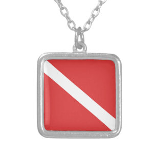 Scuba Diving Flag - Emblem Red White Versilberte Kette