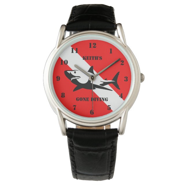Scuba Diving Flag und Haifisch Custom Watch Armbanduhr (Vorderseite)