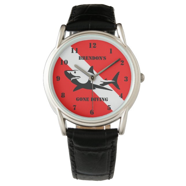 Scuba Diving Flag und Haifisch Custom Watch Armbanduhr (Vorderseite)