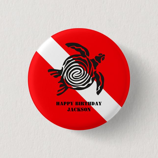 Scuba Diving Flag und Sea Turtle Custom Button (Vorderseite)