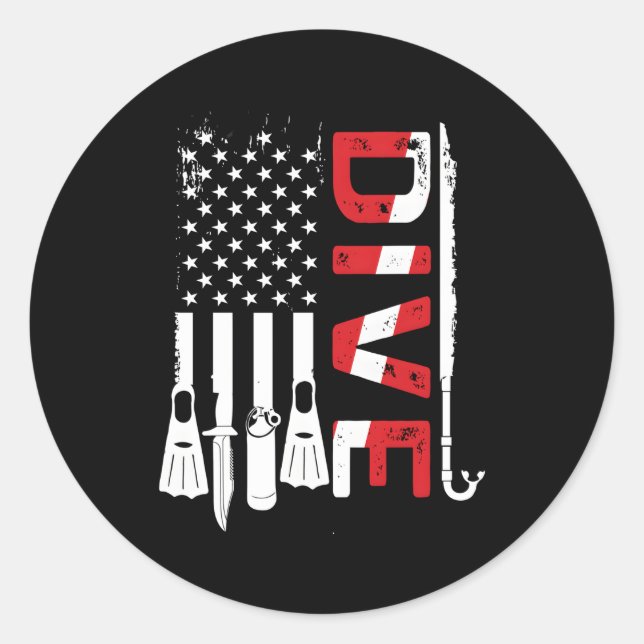 Scuba Diving Gear American Scuba Diver Down Flag Runder Aufkleber (Vorderseite)