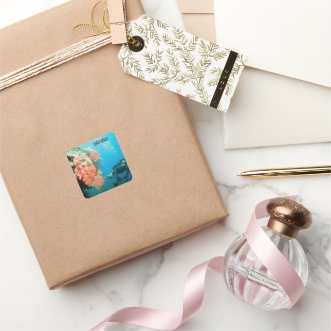Scuba Diving Personalisiert Quadratischer Aufkleber (Schenken)