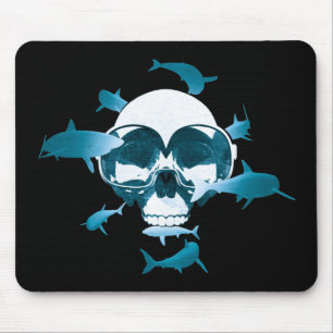 Scuba Diving Skull and Sharks Graphic Design Mousepad