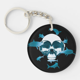 Scuba Diving Skull and Sharks Graphic Design Schlüsselanhänger