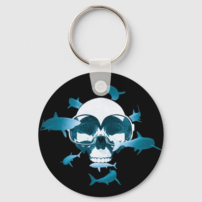 Scuba Diving Skull and Sharks Graphic Design Schlüsselanhänger (Vorderseite)