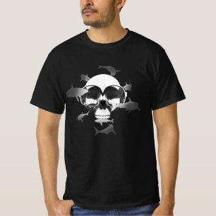 Scuba Diving Skull and Sharks Graphic Design T-Shirt