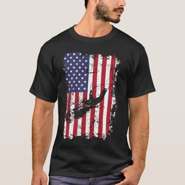 Scuba Diving USA Flag Diver  Freediving T-Shirt (Vorderseite)