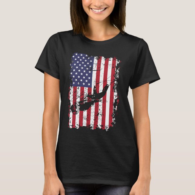 Scuba Diving USA Flag Diver  Freediving T-Shirt (Vorderseite)