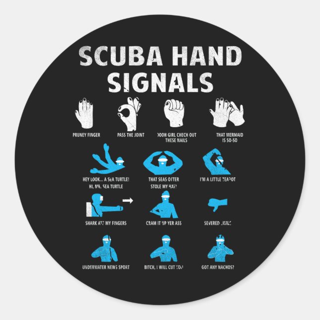 Scuba Hand signalisiert Sprachtauchsignaturen Tauc Runder Aufkleber (Vorderseite)