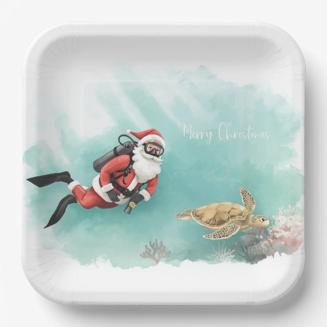 Scuba Santa Underwater Christmas Pappteller (Vorderseite)