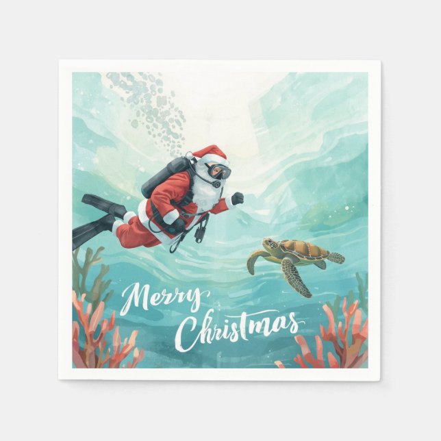 Scuba Santa Underwater Christmas Serviette (Vorderseite)