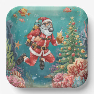 Scuba Santa Unterwasser-Weihnachten Pappteller