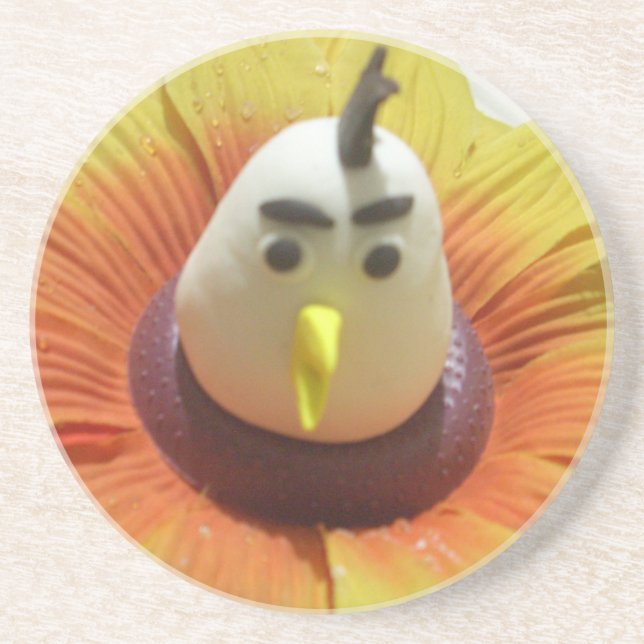 Sculpted Bird in Sunflower Art Print Sandstein Untersetzer (Vorne)