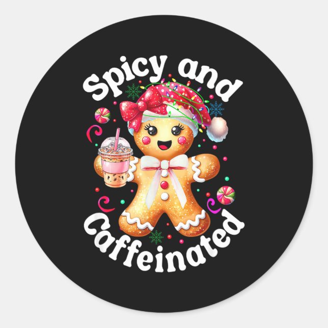 Scy And Caffeinated Coffee Cute Gingerbread Christ Runder Aufkleber (Vorderseite)