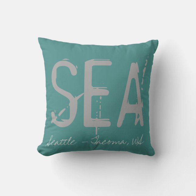 SEA Airport Grunge Typografie Kissen (Vorderseite)