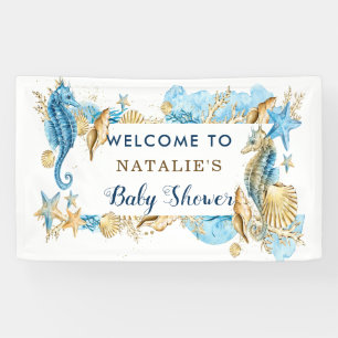 Sea and Beach Blue Gold Baby Dusche Banner