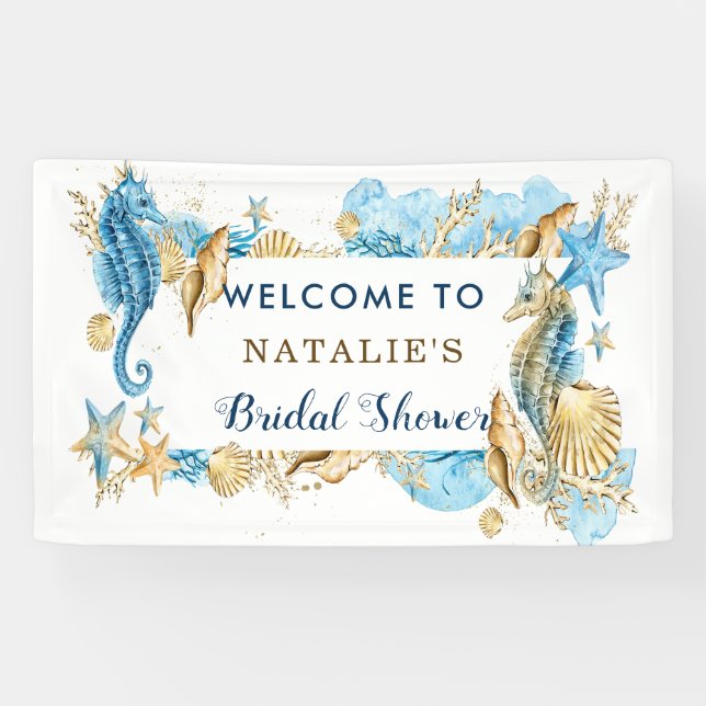 Sea and Beach Blue Gold Brautparty Banner (Horizontal)