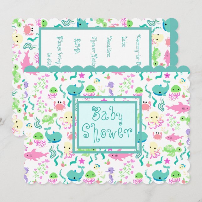 Sea Animals Baby Shower Einladung (Vorne/Hinten)
