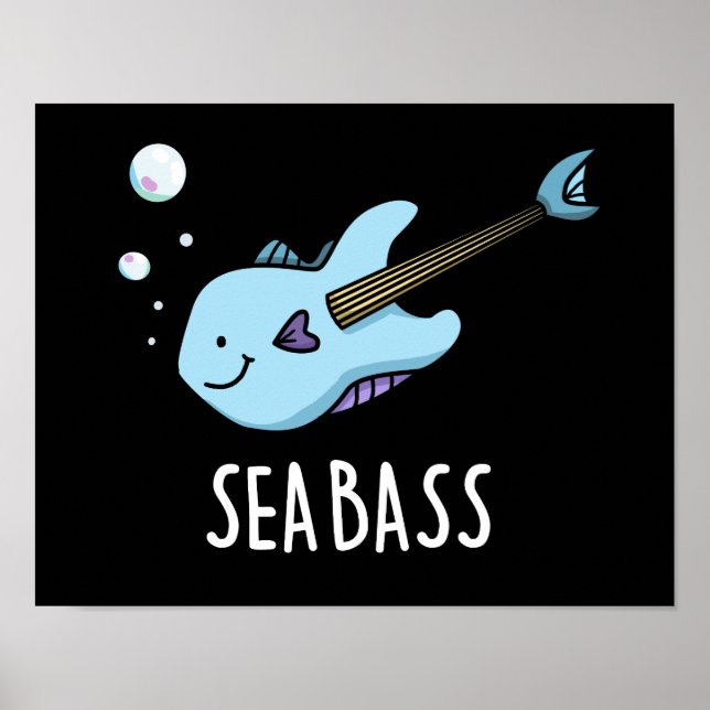 Sea Bass Funny Bass Guitar Fish Puck Dark BG Poster (Vorne)
