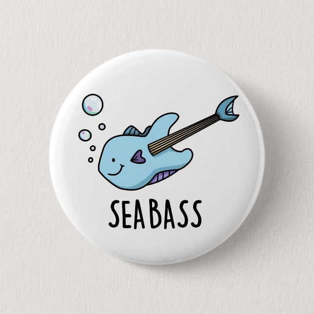 Sea Bass Funny Bass Guitar Fish Puff Button (Vorderseite)
