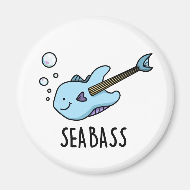 Sea Bass Funny Bass Guitar Fish Puff Magnet (Vorne)