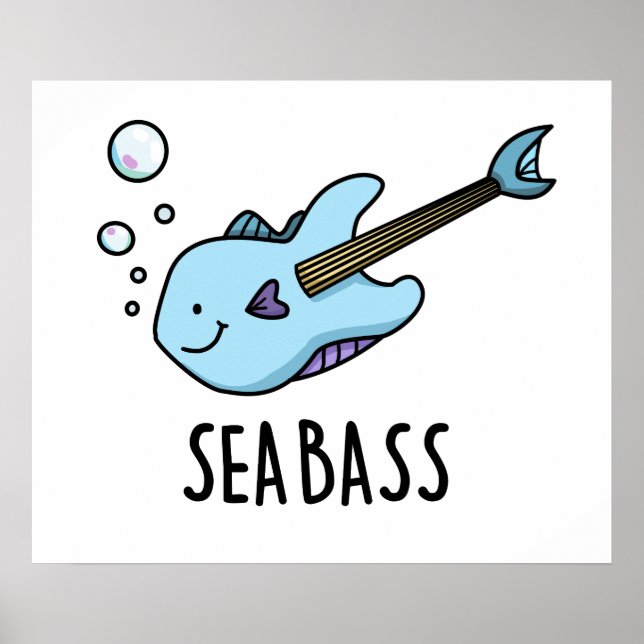 Sea Bass Funny Bass Guitar Fish Puff Poster (Vorne)