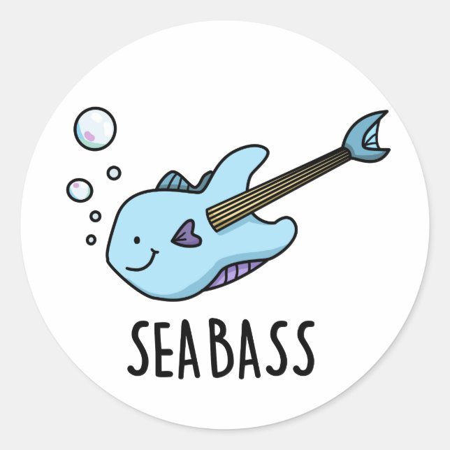 Sea Bass Funny Bass Guitar Fish Puff Runder Aufkleber (Vorderseite)